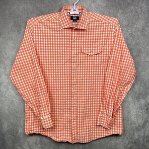 Cutter & Buck Button Shirt Mens Large Orange Check Plaid Long Sleeve Casual